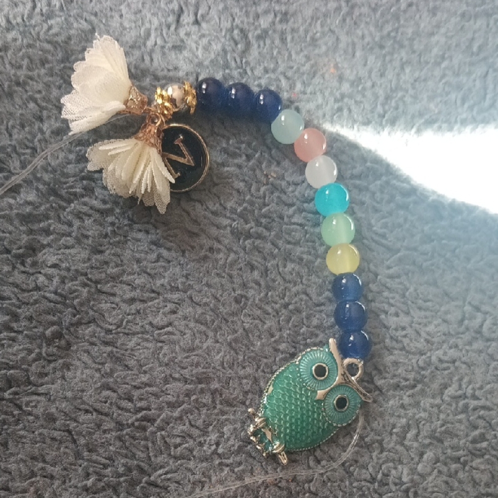 Handmade Colorful Beaded Owl Keychain, Personalized -N, Made By Me